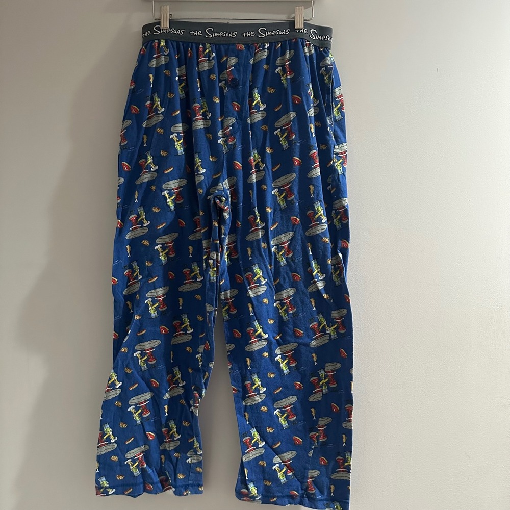 The Simpsons Pajama Pants Mens M Blue Homer Simpson Chef BBQ Print Good